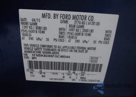 2015 Ford Explorer Xlt z USA, uszkodzony, nr VIN 1FM5K8D85FGC48044